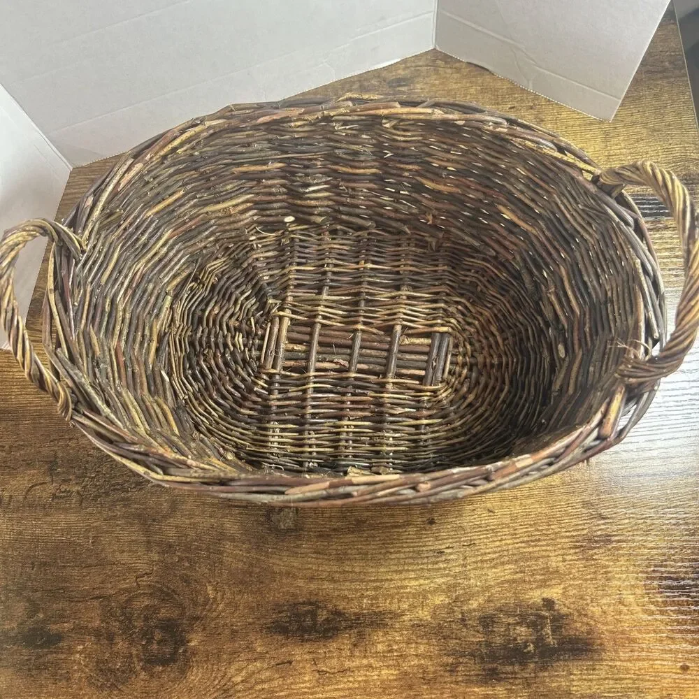 Rustic Woven Basket With Handles Farmhouse Rustic Storage Decor 10x7x4.75in Bin